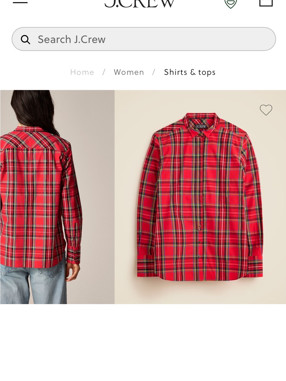J. Crew Jules tuxedo shirt in tartan cotton poplin - Vintage Red Multi